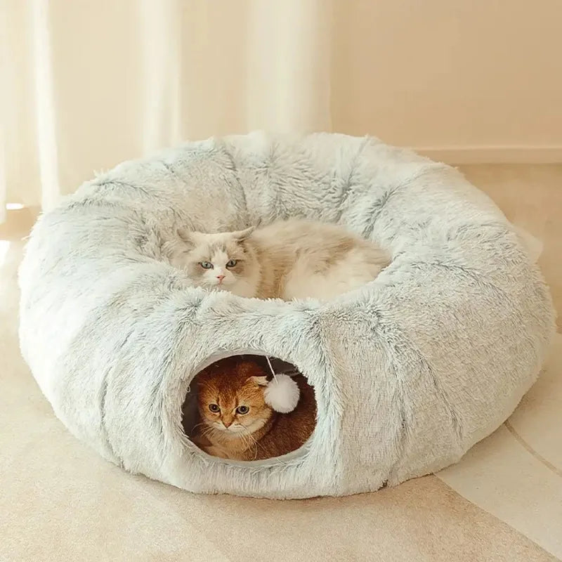 Plush Cat Tunnel with Cat Bed for Indoor Cats,Multifunctional Cat Toys for Small Medium Large Cat