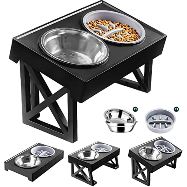 Elevated Dog Bowls with Adjustable Heights and Slow Feeder