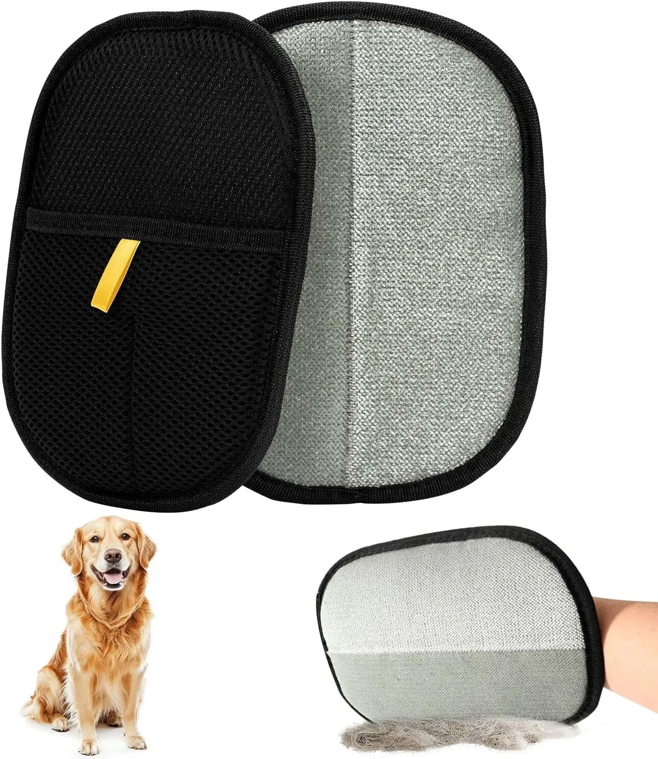 Reusable pet hair remover glove – double-sided brush for cats and dogs, 3 pack set for grooming and furniture cleaning
