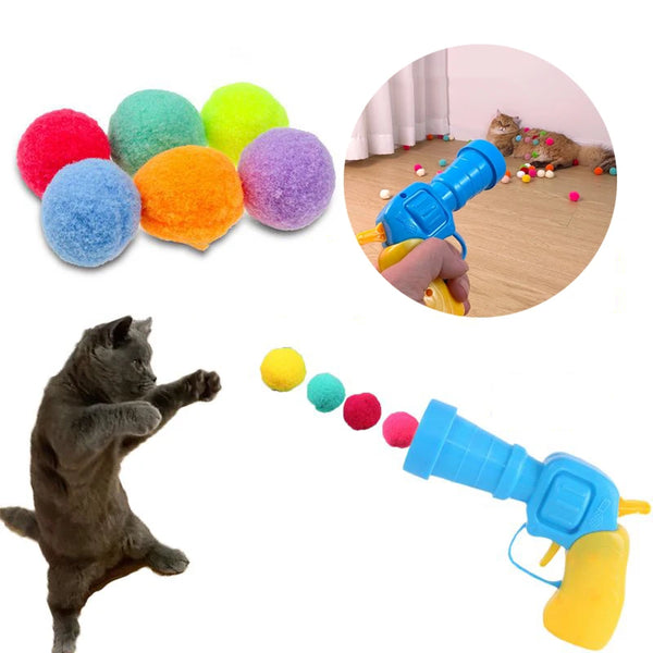 Cat Ball Launcher Toy Gun Cute Indoor Interactive Toys for Kitten Self Play, Ball Shooter for Training and Playing