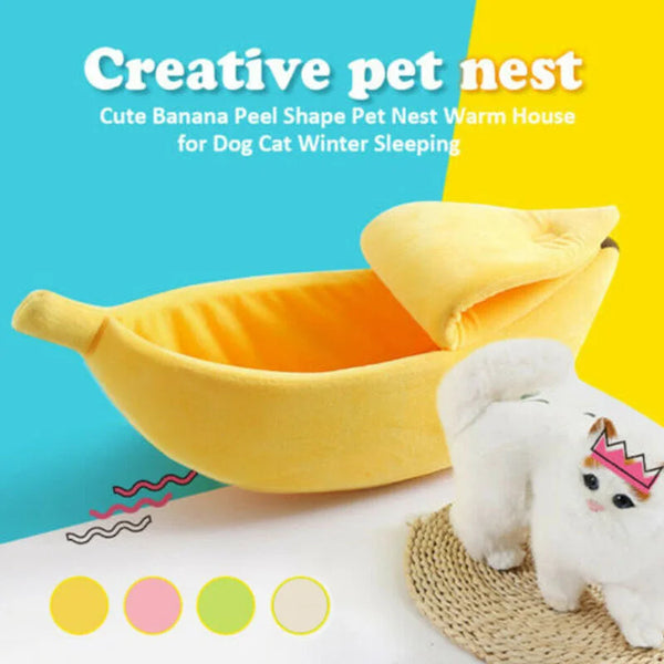 Cute Banana Cat Bed House Large Size, Christmas Pet Bed Soft Warm Cat Cuddle Bed, Lovely Pet Supplies for Cats Kittens Rabbit Small Dogs Bed,Yellow