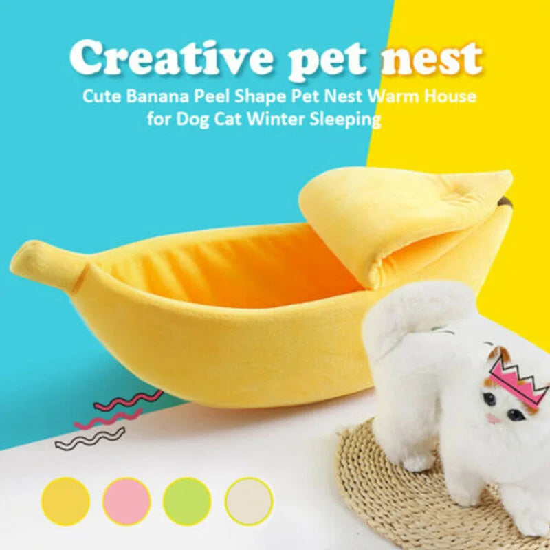 Cute Banana Cat Bed House Large Size, Christmas Pet Bed Soft Warm Cat Cuddle Bed, Lovely Pet Supplies for Cats Kittens Rabbit Small Dogs Bed,Yellow