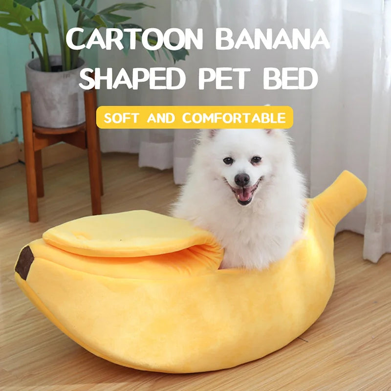 Cute Banana Cat Bed House Large Size, Christmas Pet Bed Soft Warm Cat Cuddle Bed, Lovely Pet Supplies for Cats Kittens Rabbit Small Dogs Bed,Yellow