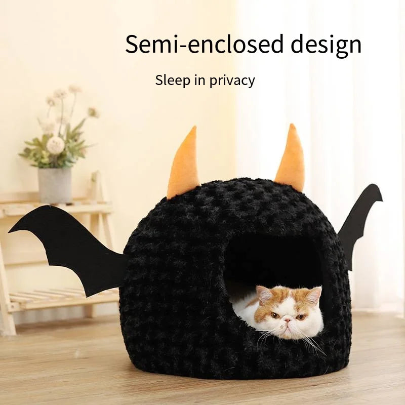 Funny Cat Bed Halloween Large Cat Cave Nest Warm Cute Kitten Bed Mattress Cartoon Ultra Soft Plush Removable Cushion