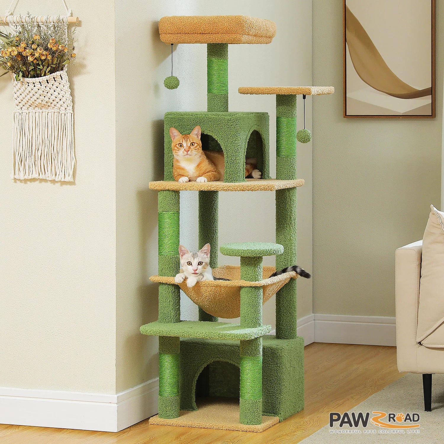 Tall 136cm Cat Tree Tower with Modern Spacious Hammocks Condos Scratching Posts House Dual Padded Perches for Indoor Large Cats