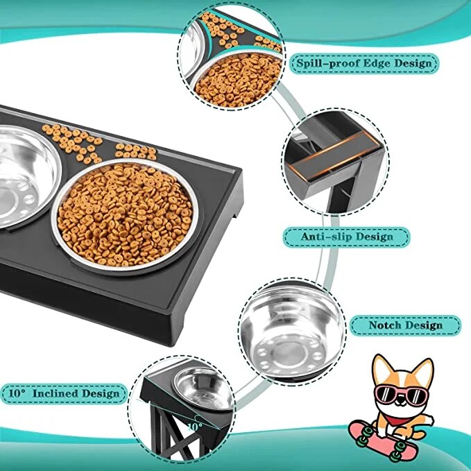 Elevated Dog Bowls with Adjustable Heights and Slow Feeder