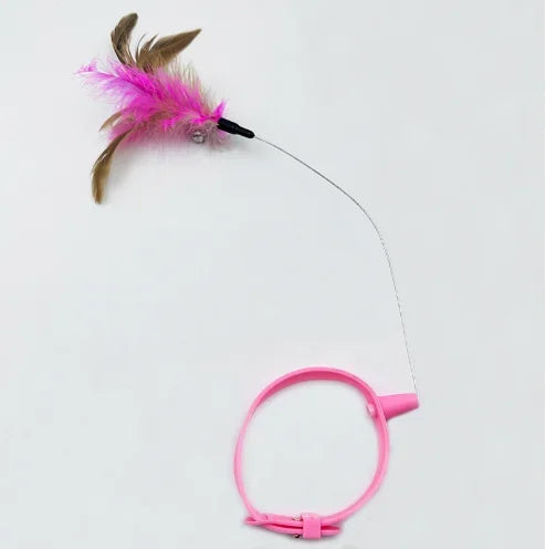 Cat Collar Toy, New Premium Teasing Wand with Colorful Natural Feathers and Bell, Lightweight Silicone for Extra Comfort, Interactive Self Playing Toys for Indoor Kittens