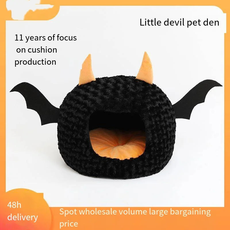 Funny Cat Bed Halloween Large Cat Cave Nest Warm Cute Kitten Bed Mattress Cartoon Ultra Soft Plush Removable Cushion