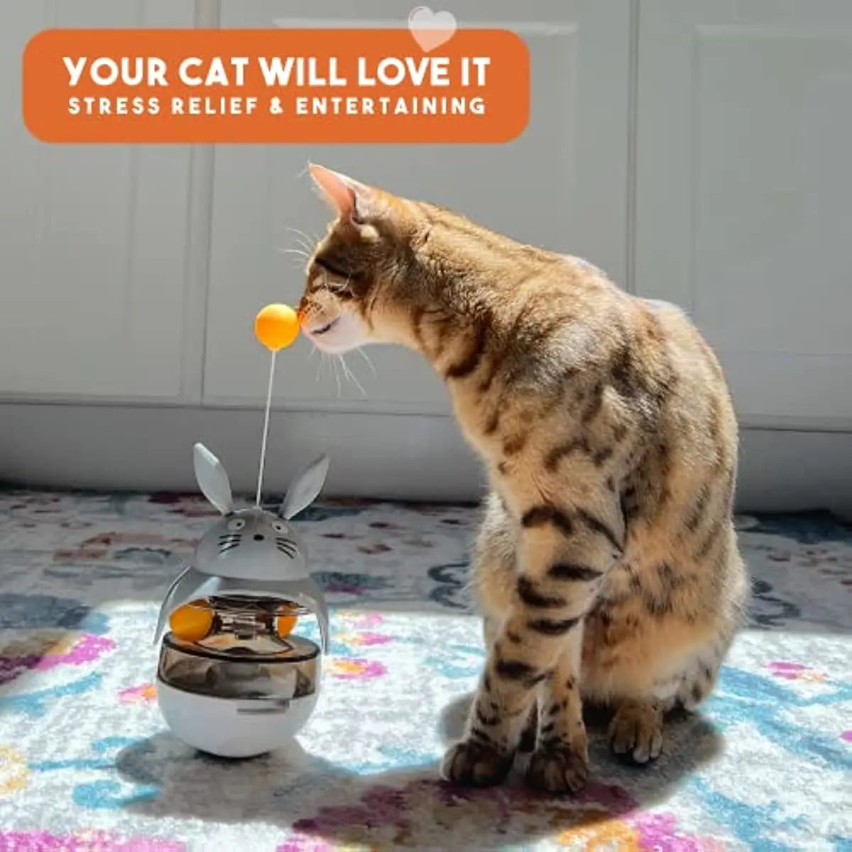 Interactive Cat Feeder Toy: Treat Dispenser and Bell Tower