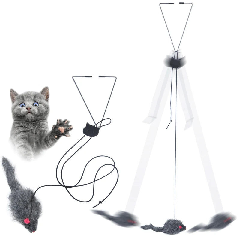 Self Play Hanging Door Cat Mouse Toys for Bored Indoor Adult Cats Kitten,Interactive Cat Mice Toys for Hunting Exercising Eliminating Boredom, for All Breeds