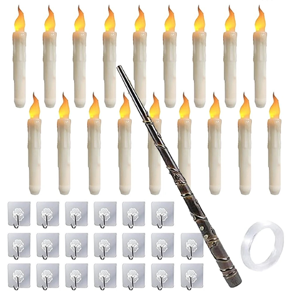 Floating Magic Candles – LED Flickering Halloween Lights with Wand Remote