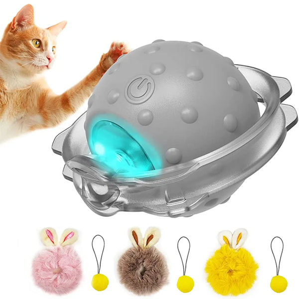 Smart Interactive Cat Toy: Rabbit Ear Ball with LED Light and Bird Sounds