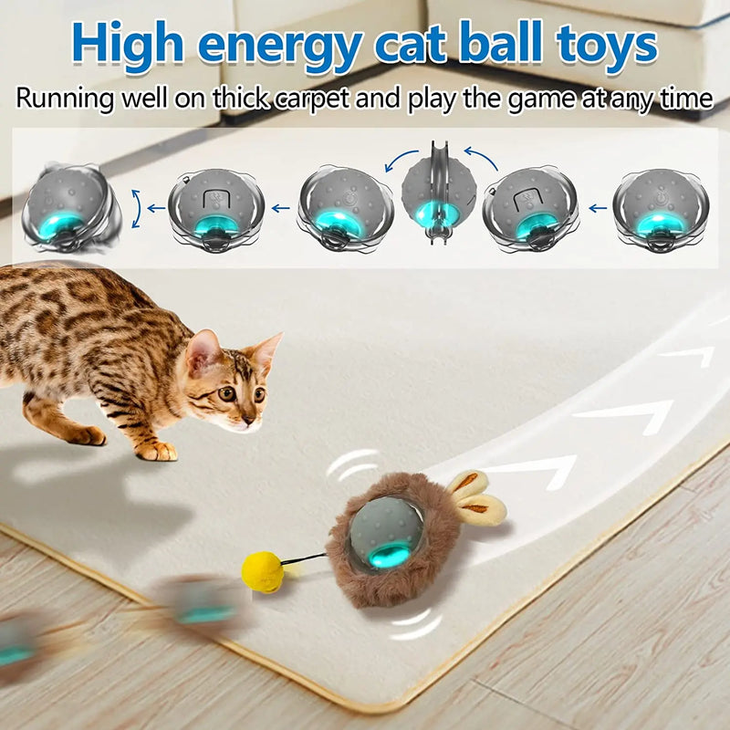 Smart Interactive Cat Toy: Rabbit Ear Ball with LED Light and Bird Sounds