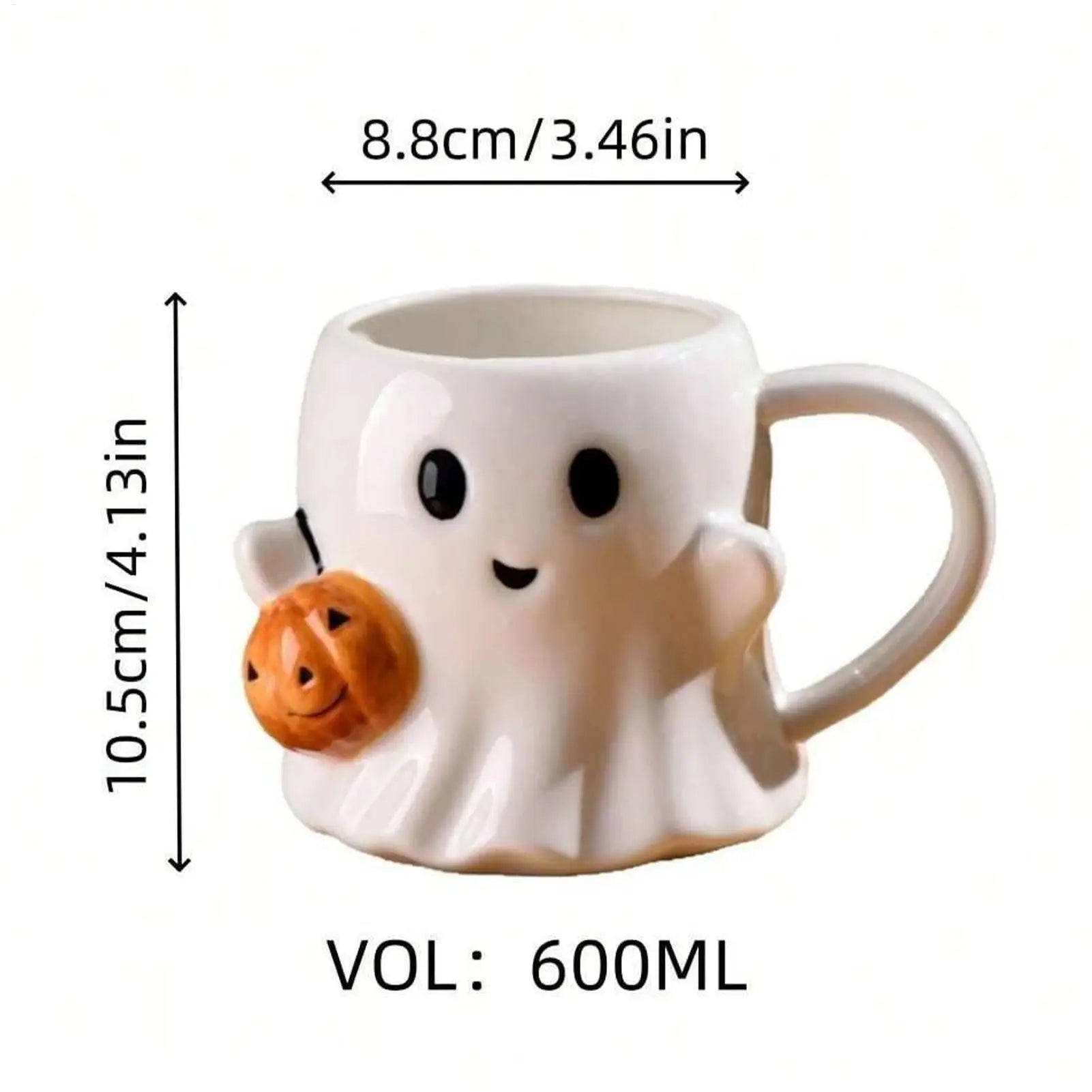 Halloween Ghost Mug – Cute Ceramic Coffee Cup with Pumpkin, Funny Gift for Home & Office