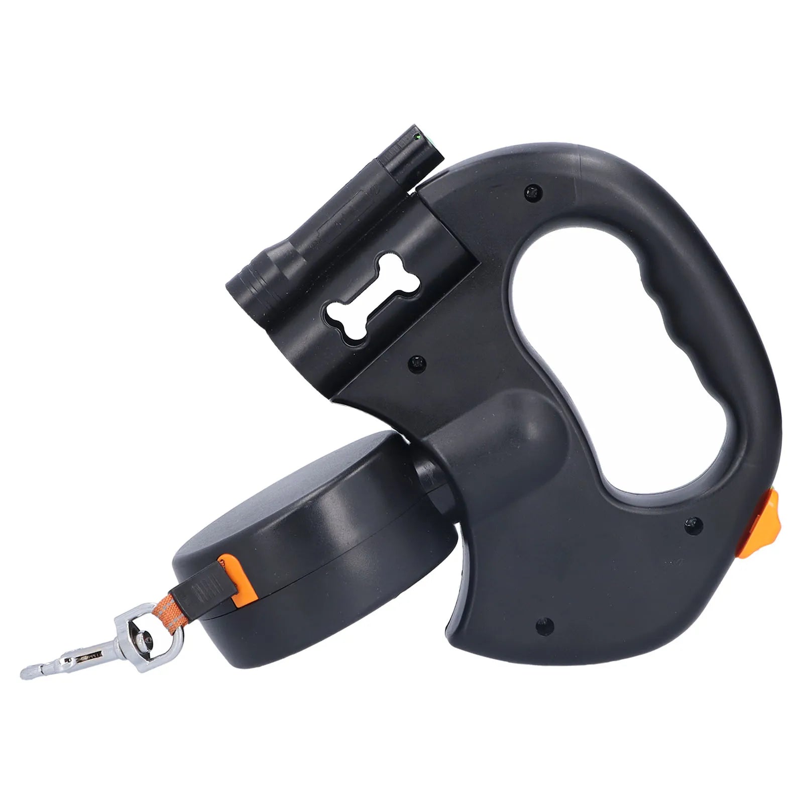 Retractable double dog leash for two dogs with ergonomic handle, black color