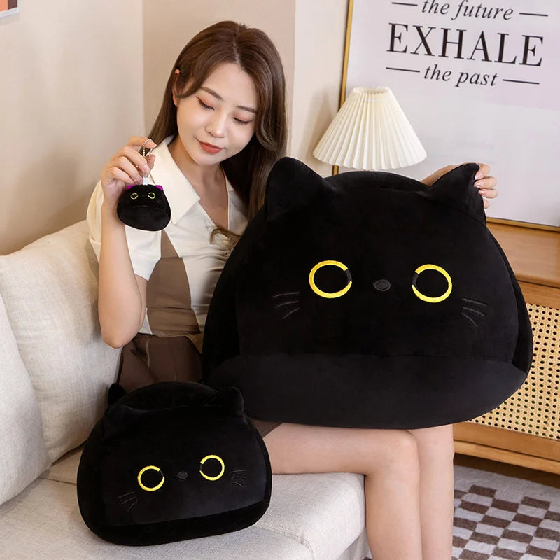 Giant Black Cat Plushie Kawaii Cat Plush Pillow, Halloween Black Cat Decor Plush Toys Halloween Plush Gift for Kids