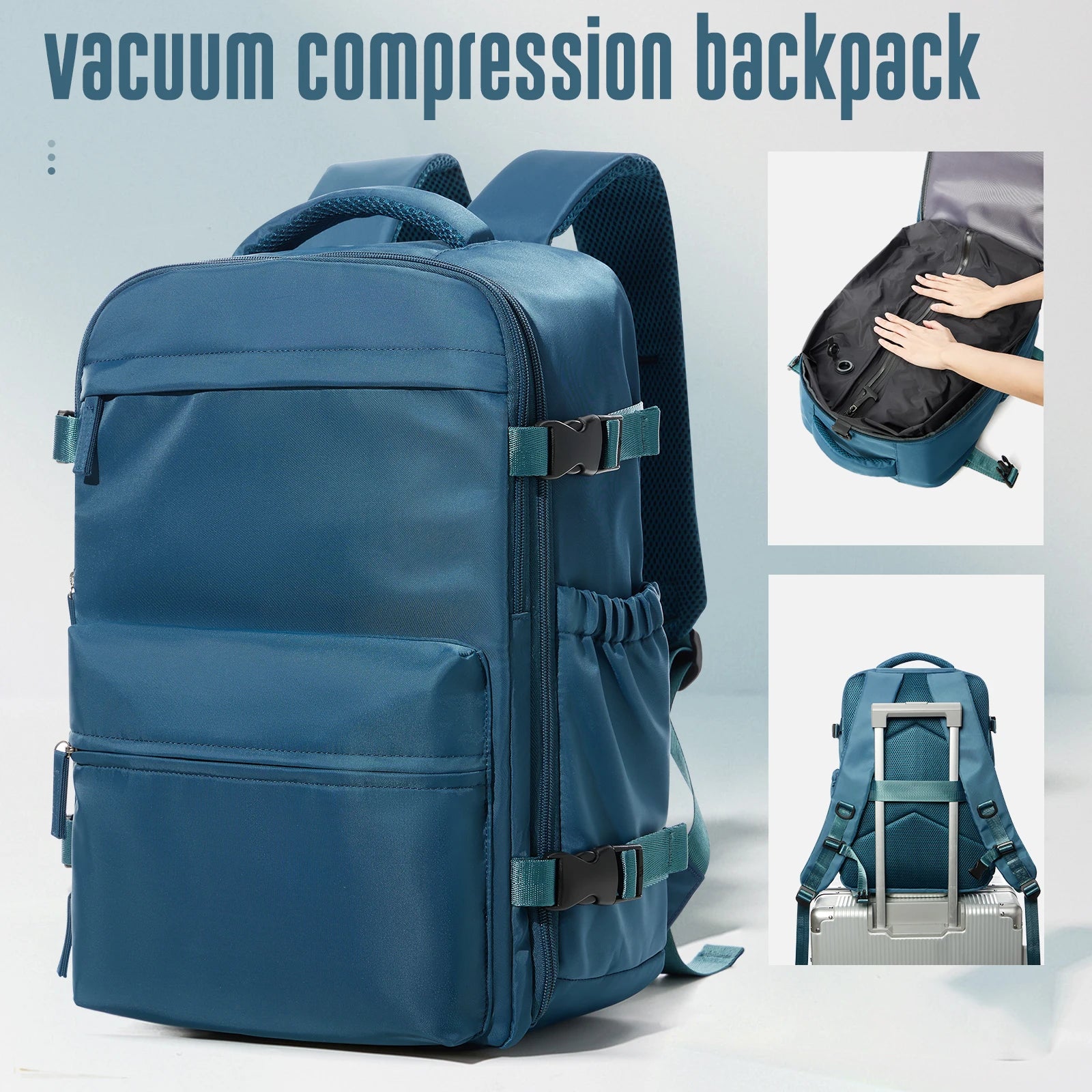 Vacuum Travel Backpack 60L – Expandable Business Laptop Bag with Air Compression Pump, Water Resistant, TSA Lock