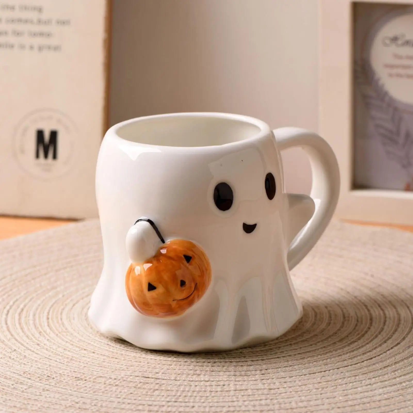 Halloween Ghost Mug – Cute Ceramic Coffee Cup with Pumpkin, Funny Gift for Home & Office