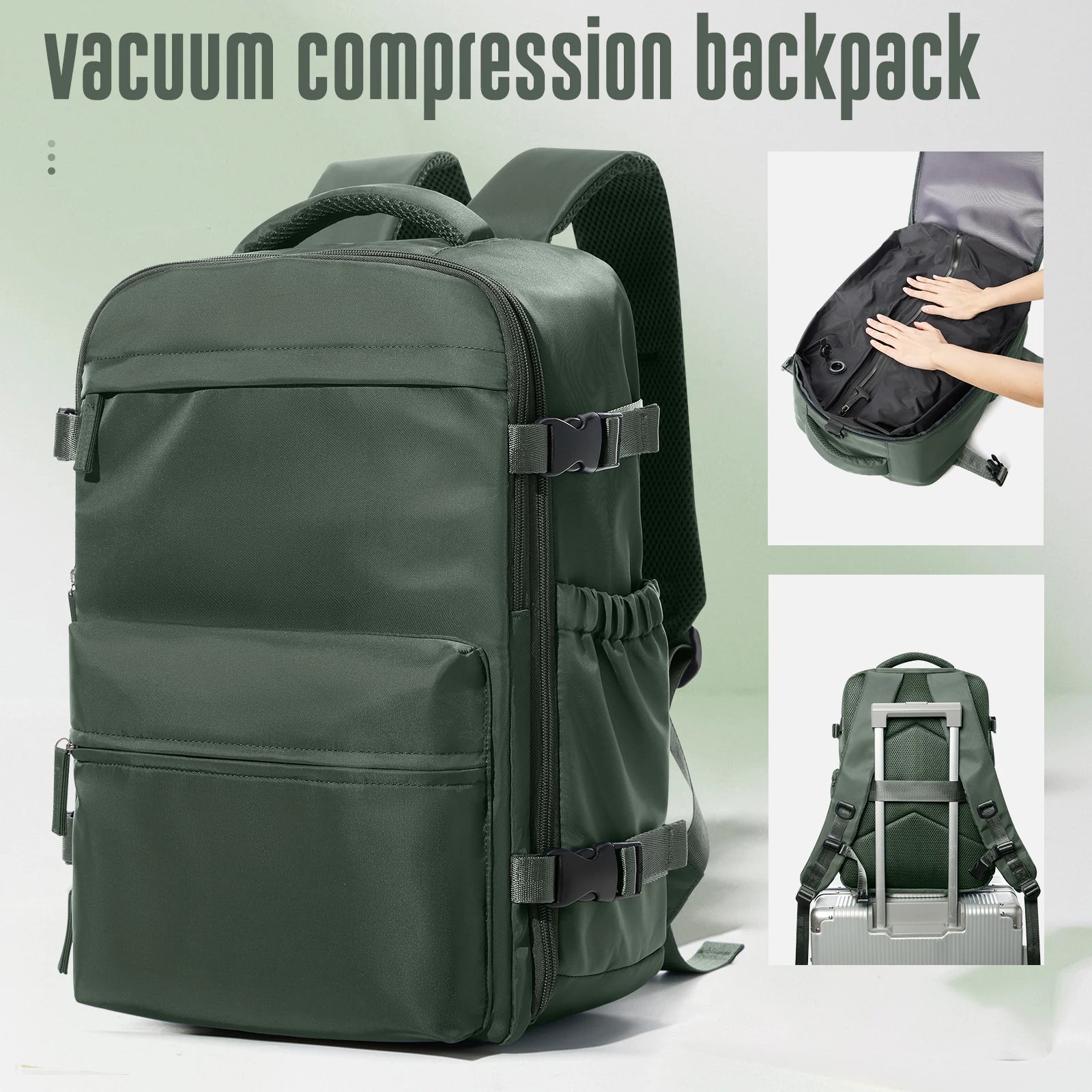 Vacuum Travel Backpack 60L – Expandable Business Laptop Bag with Air Compression Pump, Water Resistant, TSA Lock