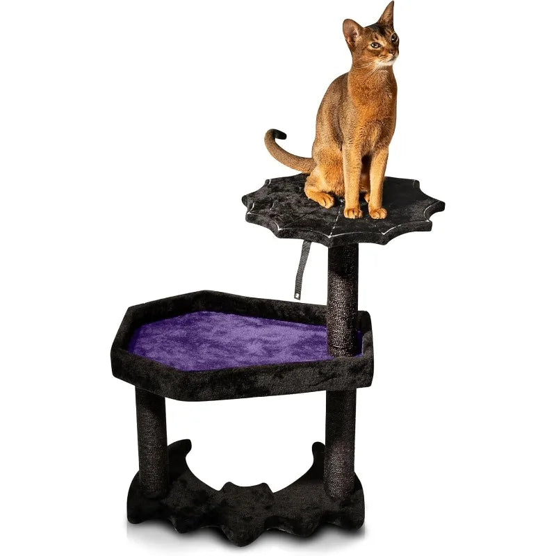 Gothic Cat Tree with Coffin Cat Bed, Gothic Cat Tower, Coffin cat Tree with Sisal Scratching Posts for Halloween cat