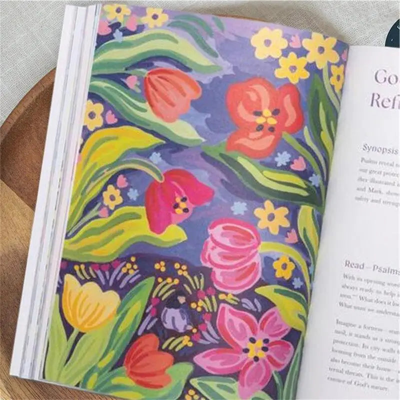 52-Week Bible Study Journal for Women cover with floral design

Woman holding 52-week Christian devotional book

Inside pages of Bible study journal with scripture reflections
