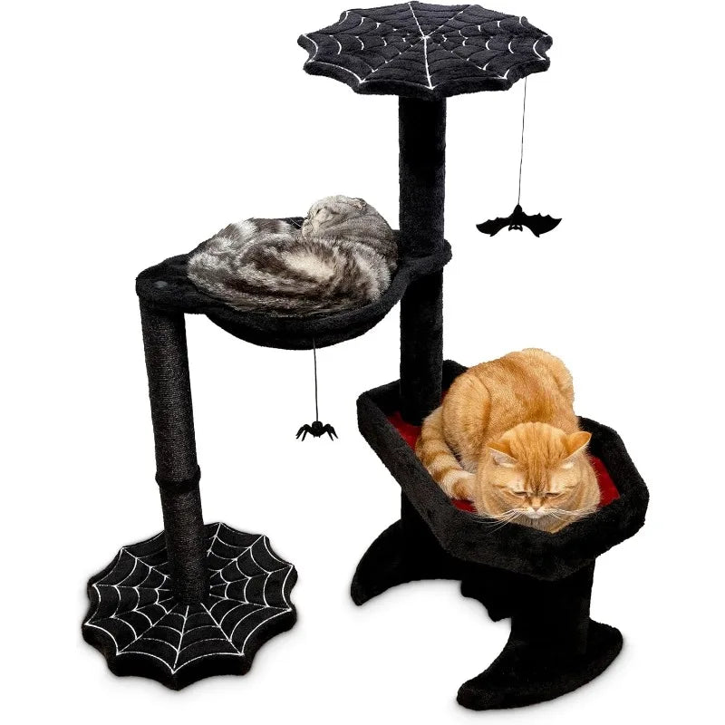 Gothic Cat Tree with Coffin Cat Bed, Gothic Cat Tower, Coffin cat Tree with Sisal Scratching Posts for Halloween cat