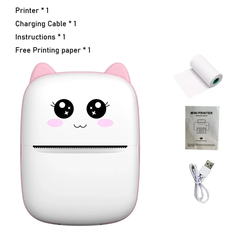 Portable thermal printer Inkless Sticker printer mini cat print photo pocket thermal label printer 58mm printing wireless Bluetooth Android iOS printers