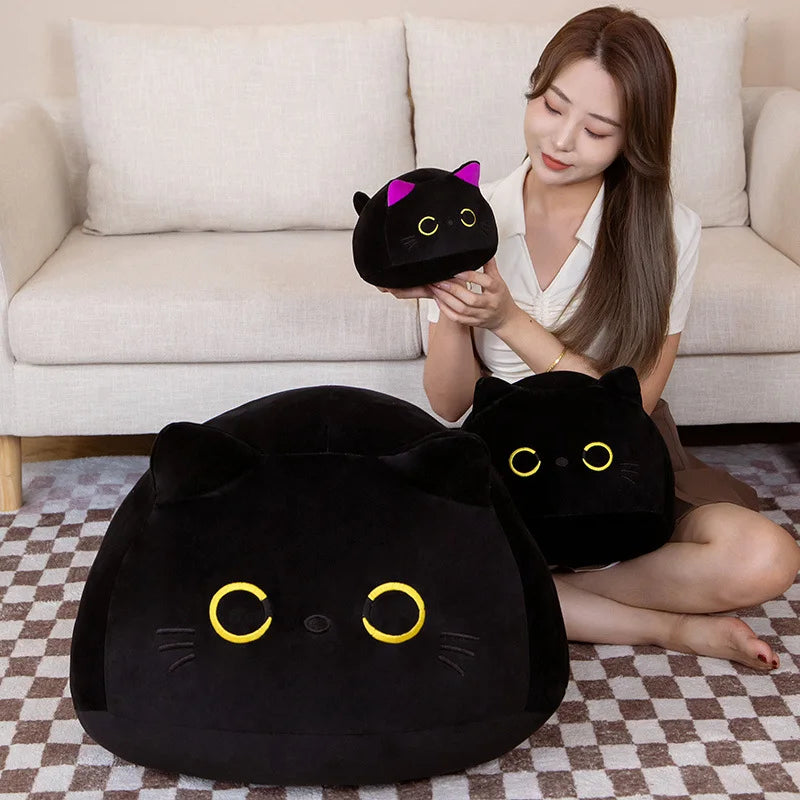 Giant Black Cat Plushie Kawaii Cat Plush Pillow, Halloween Black Cat Decor Plush Toys Halloween Plush Gift for Kids