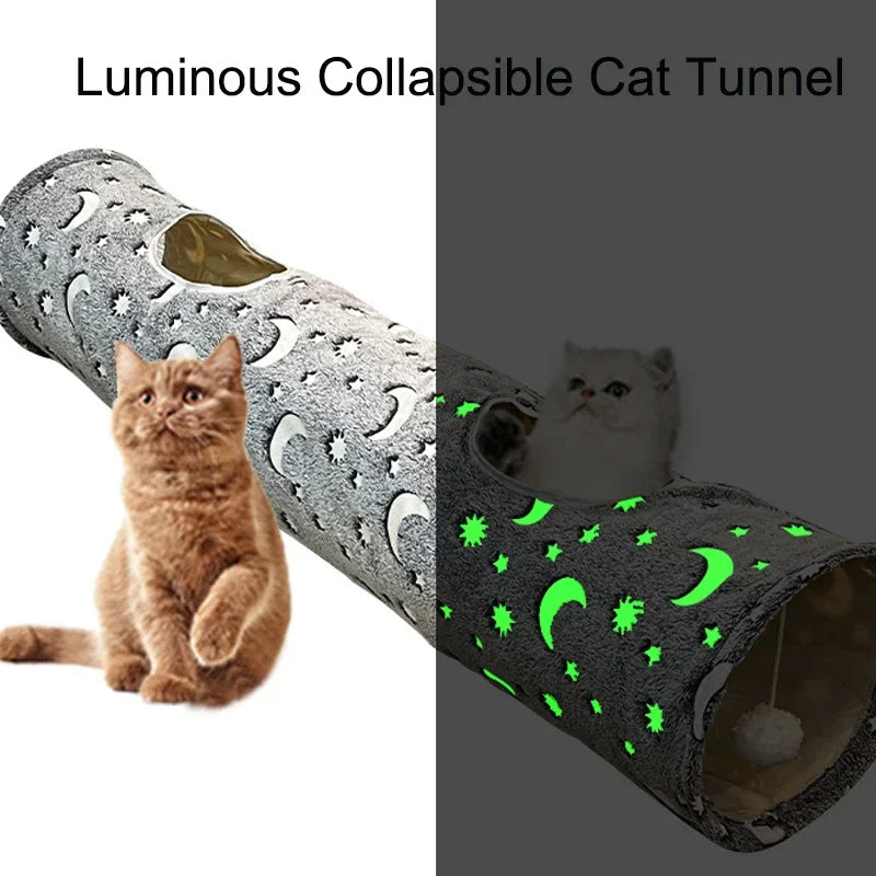 Cat Tunnel Tube with Plush Ball Toys Collapsible Self-Luminous Photoluminescence