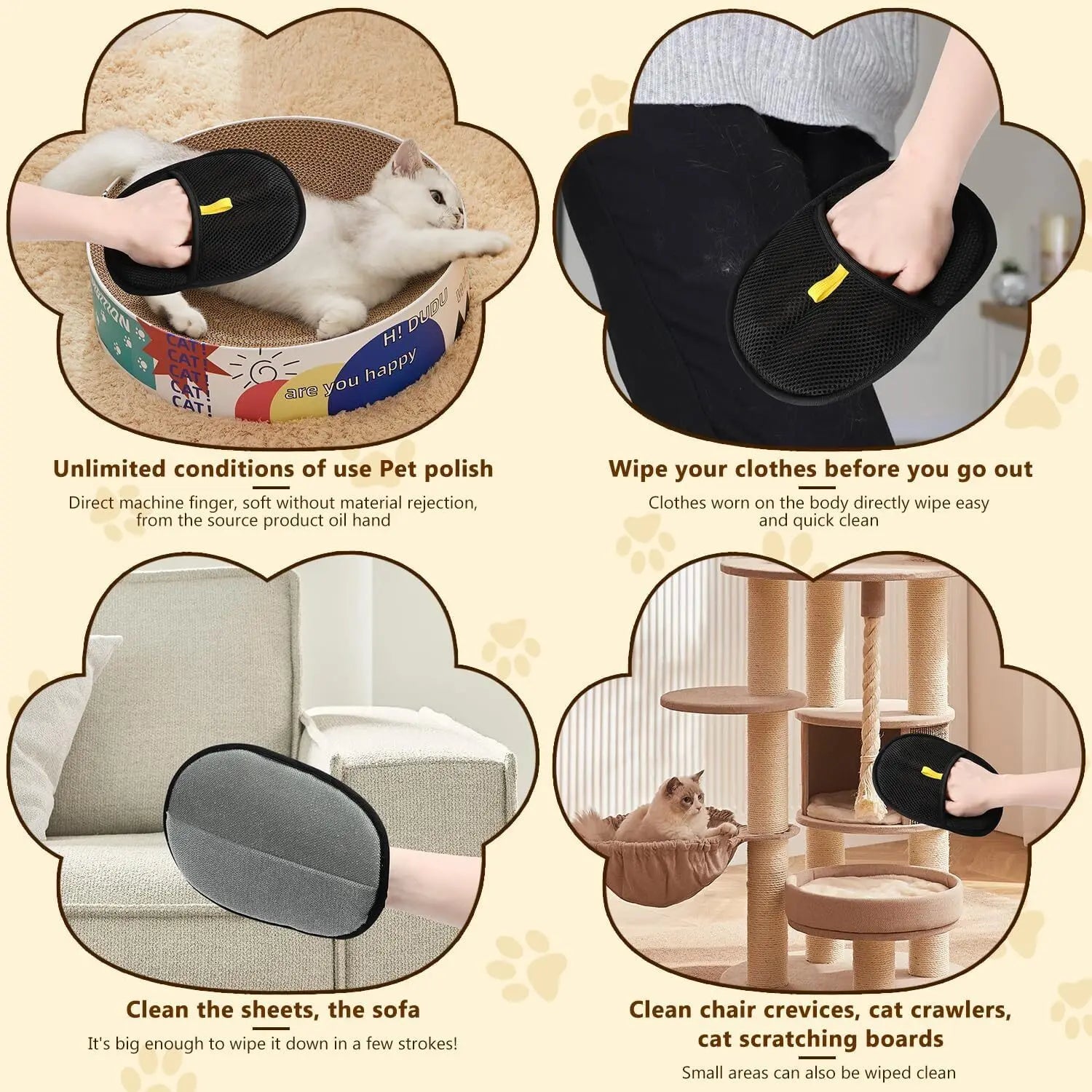 Reusable pet hair remover glove – double-sided brush for cats and dogs, 3 pack set for grooming and furniture cleaning