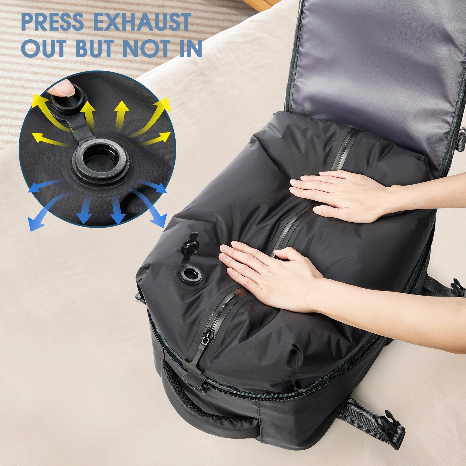 Vacuum Travel Backpack 60L – Expandable Business Laptop Bag with Air Compression Pump, Water Resistant, TSA Lock