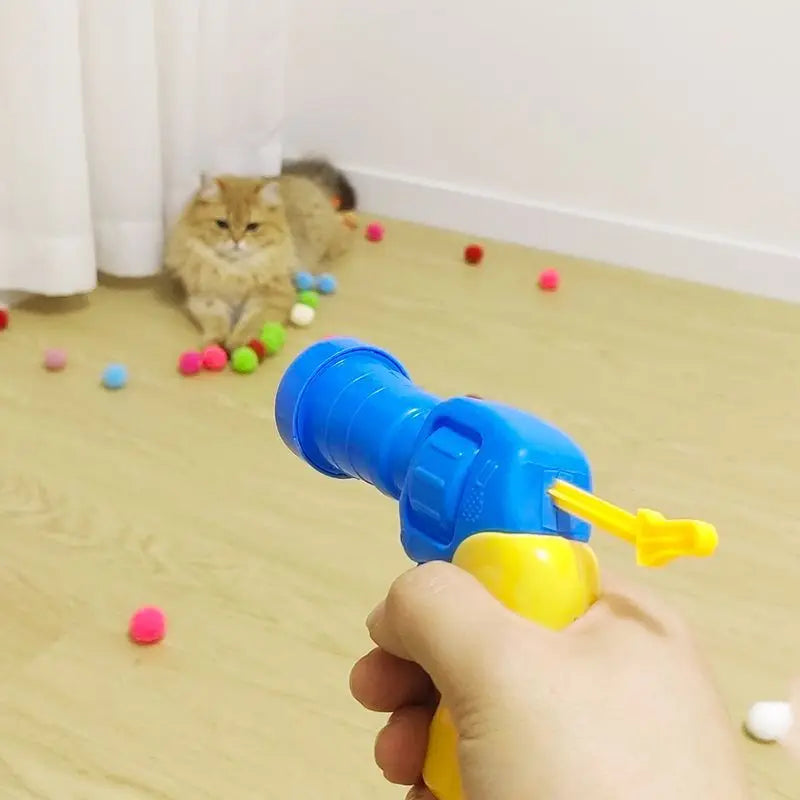 Cat Ball Launcher Toy Gun Cute Indoor Interactive Toys for Kitten Self Play, Ball Shooter for Training and Playing