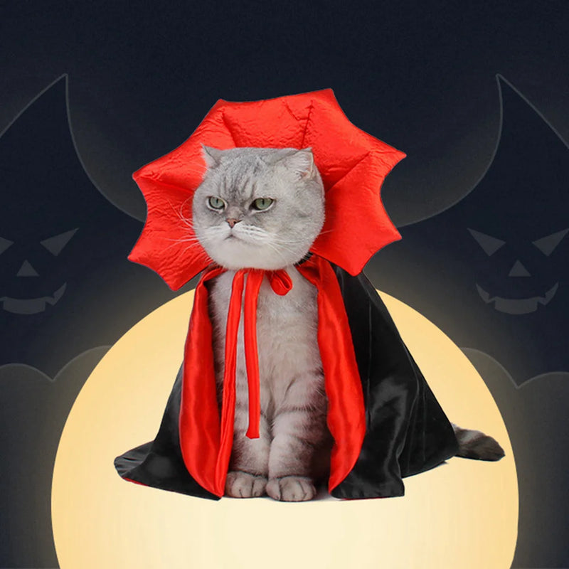 Halloween Cat Vampire Cloak Costume Halloween Adjustable Red Black Pet Cape Costume Clothes