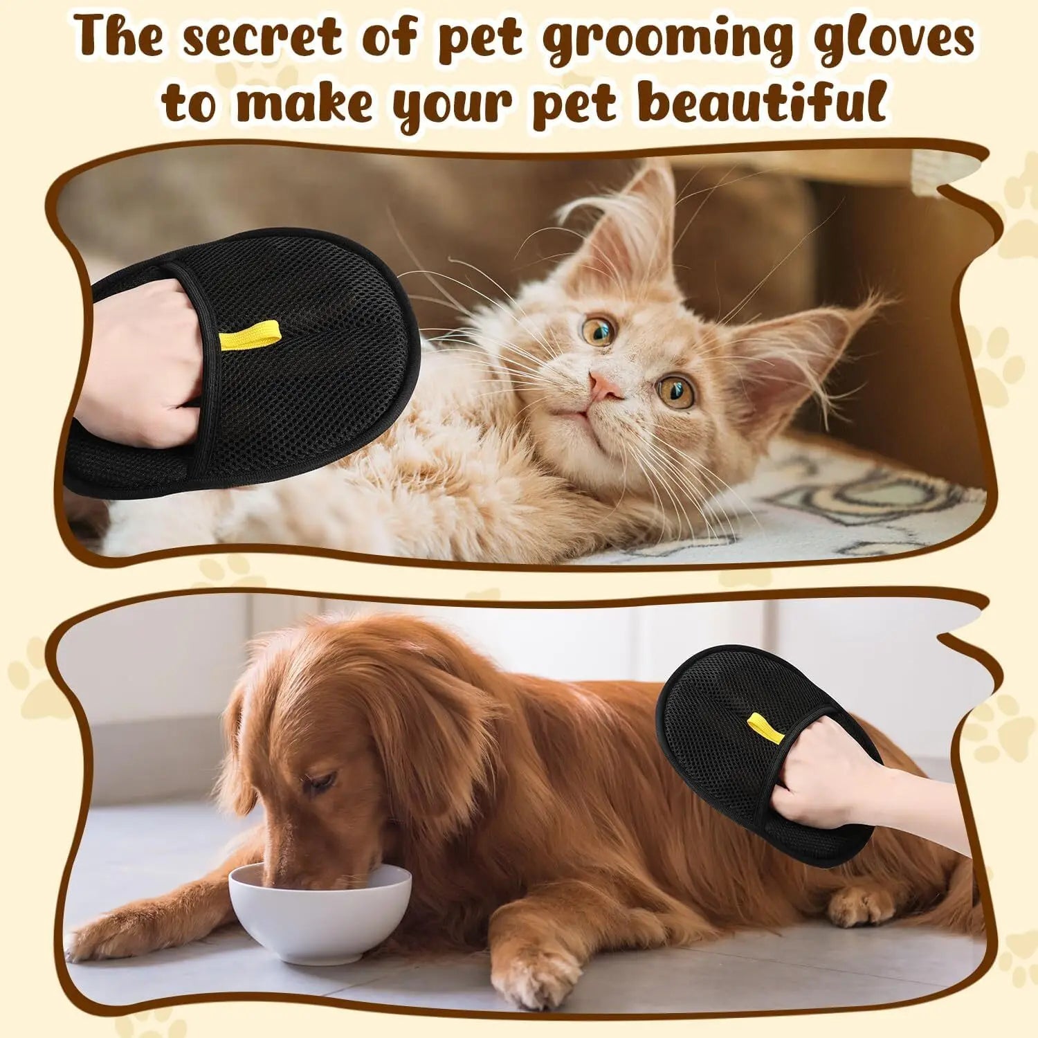 Reusable pet hair remover glove – double-sided brush for cats and dogs, 3 pack set for grooming and furniture cleaning