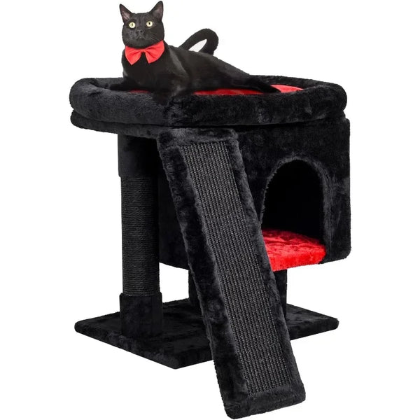 Halloween Gothic Cat Tree with Coffin Bed for Indoor Cats, Cat Tower with Scratching Post