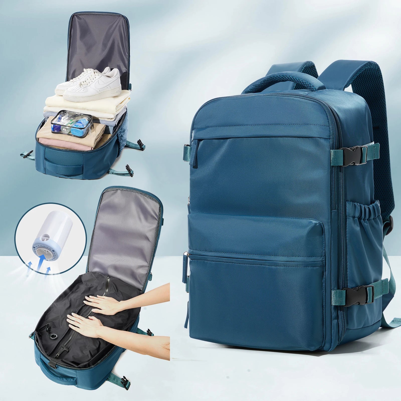 Vacuum Travel Backpack 60L – Expandable Business Laptop Bag with Air Compression Pump, Water Resistant, TSA Lock