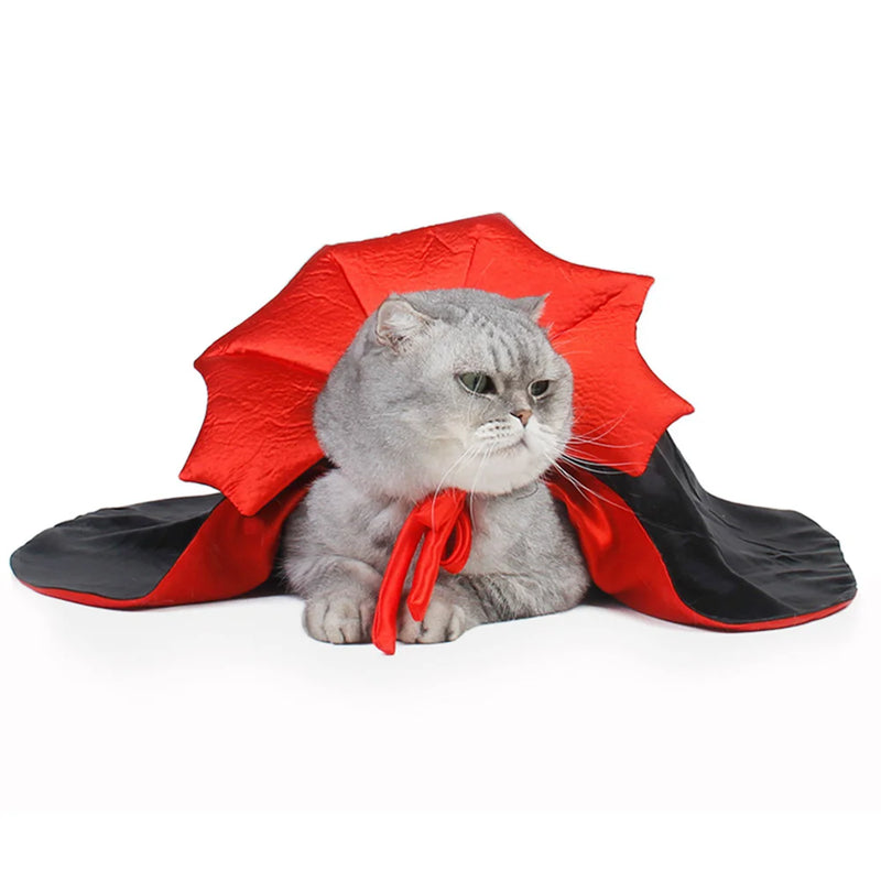 Halloween Cat Vampire Cloak Costume Halloween Adjustable Red Black Pet Cape Costume Clothes