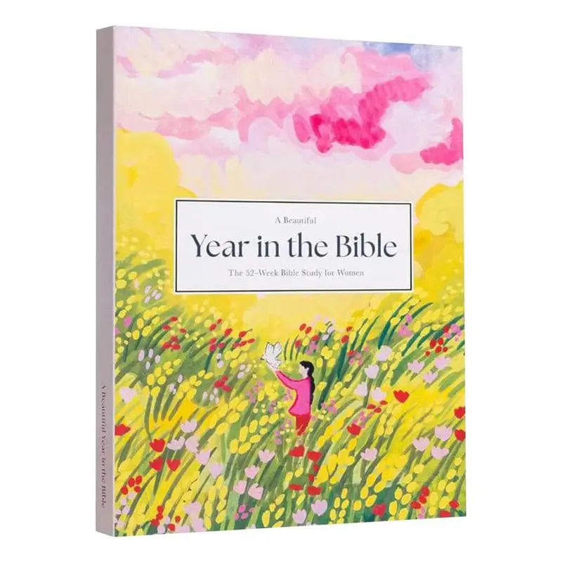 52-Week Bible Study Journal for Women cover with floral design

Woman holding 52-week Christian devotional book

Inside pages of Bible study journal with scripture reflections