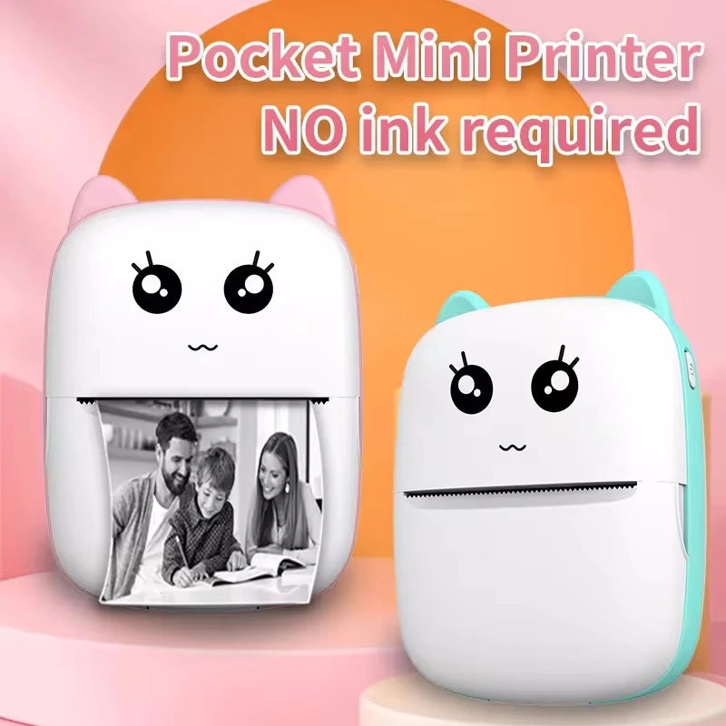 Portable thermal printer Inkless Sticker printer mini cat print photo pocket thermal label printer 58mm printing wireless Bluetooth Android iOS printers